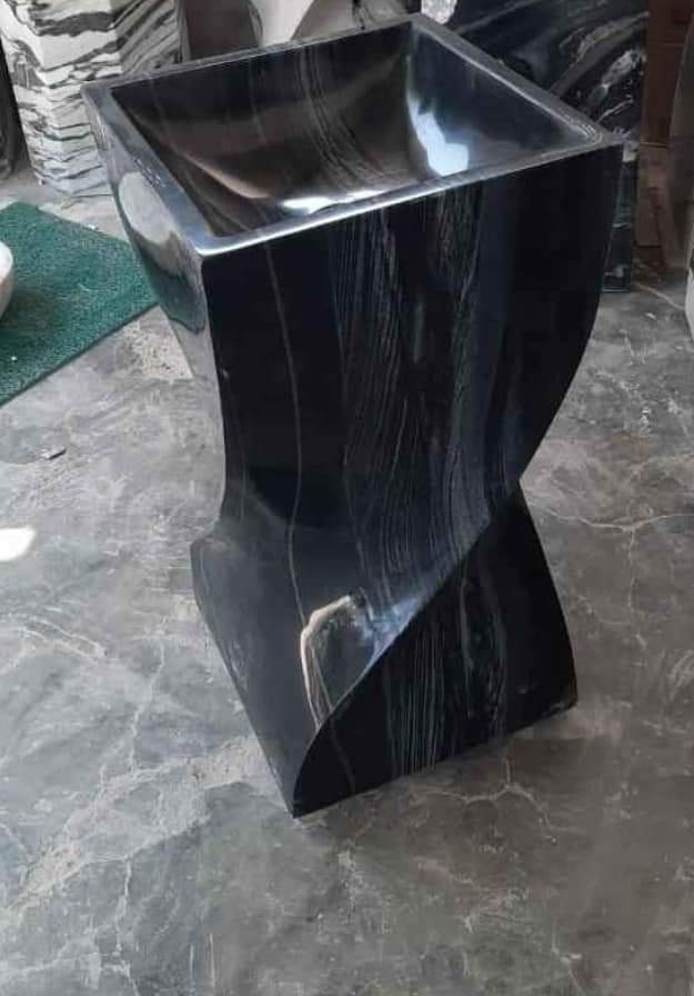 Black finish twisted pedestal stone wash basin
